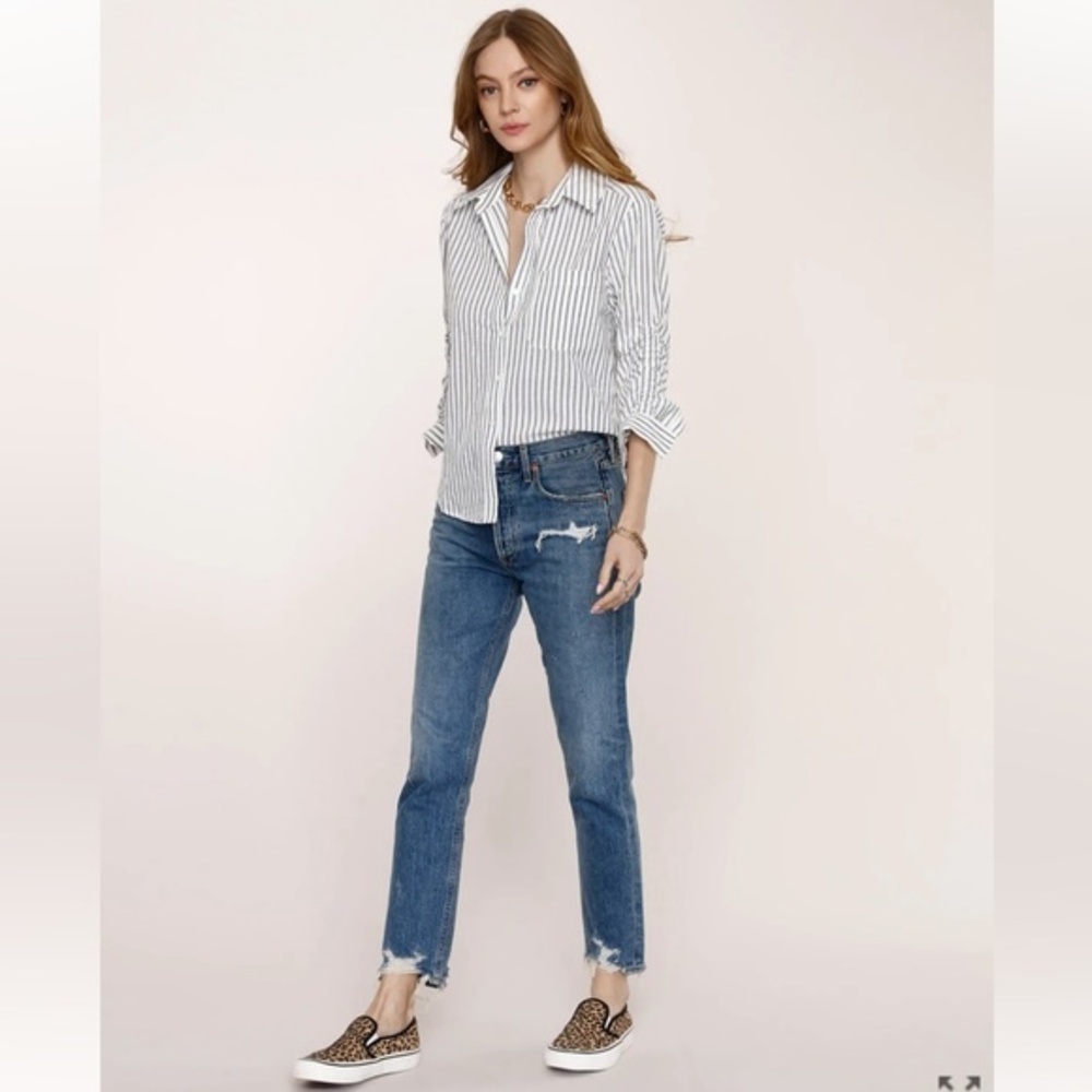 Heartloom The Jaime Striped Poplin Shirt in Sky S NWOT